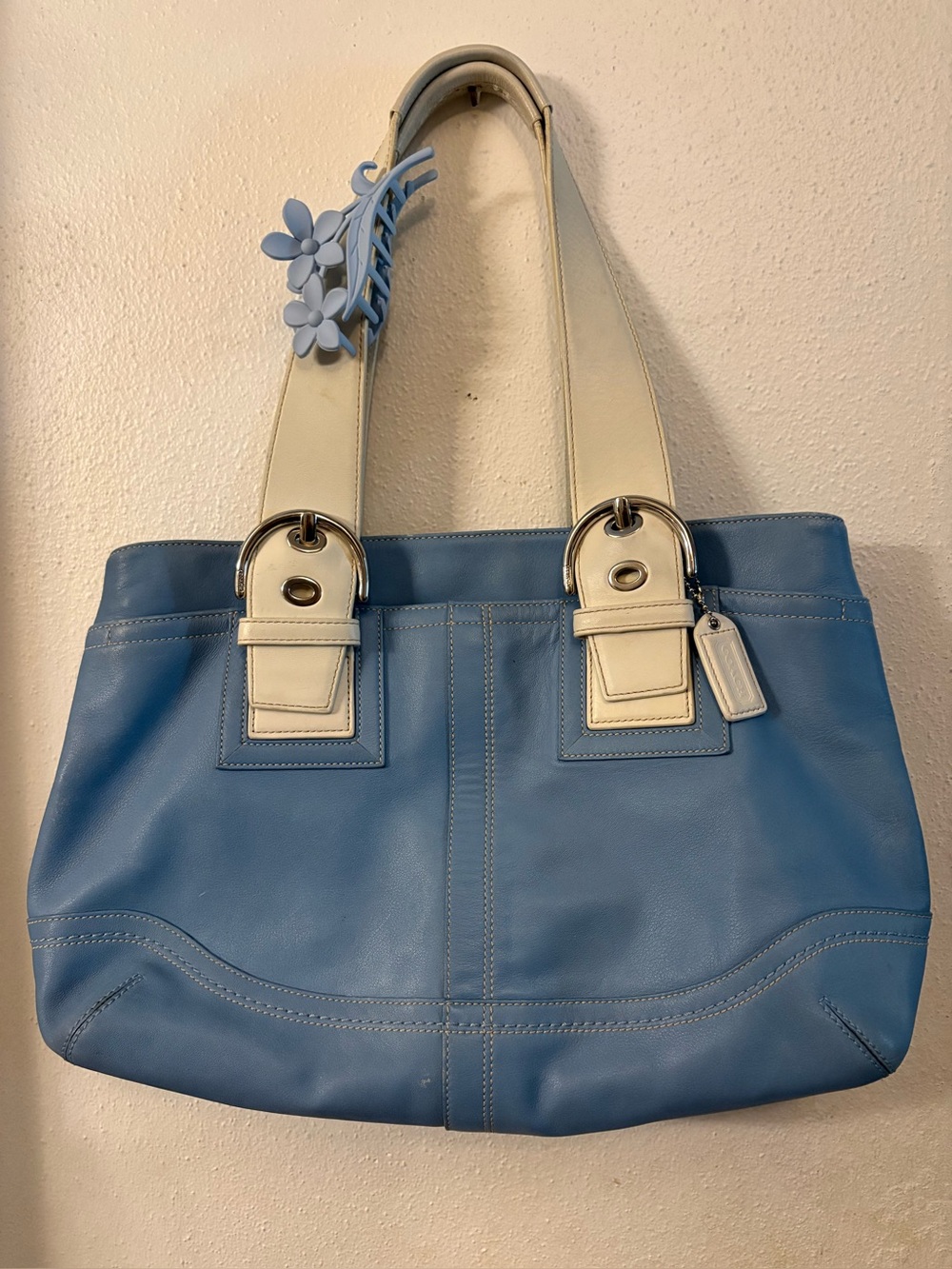 RARE VINTAGE COACH Y2K SOHO LARGE BLUE LEATHER SATCHEL COMPUTER SHOULDER BAG